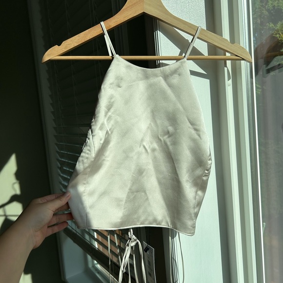 NEW dynamite champagne pink satin halter top open back - Picture 7 of 9